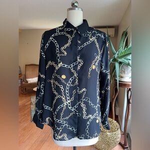 Philosophy Black Blouse with Gold Chain Design